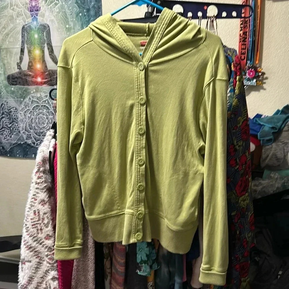 Hanes Hooded Button Front Top- Green Size Medium with Pockets. - Picture 1 of 5